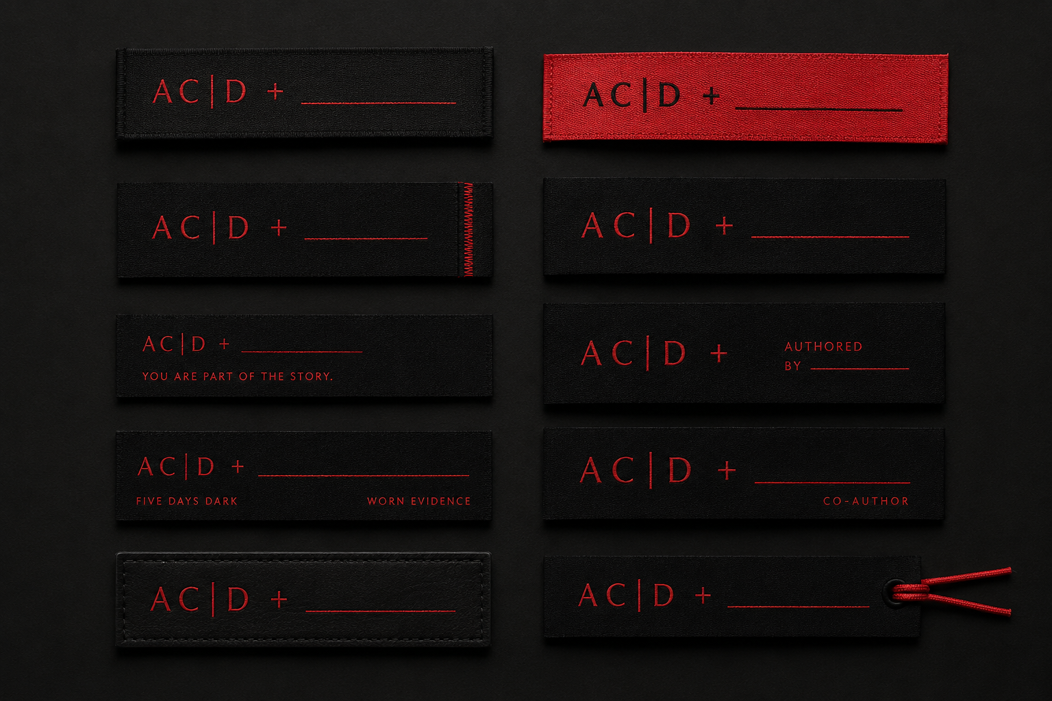 AC|D + — woven labels, the line left blank